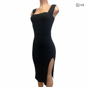 Reformation Black Midi Dress with Slit